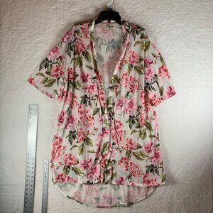 Show Me Your Mumu Womens Brie Short Sleeve Pink Floral Kimono Robe Size 0/S 9088